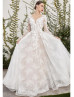 Classic Ivory Lace Tulle V Back Wedding Dress